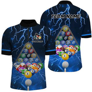 Thunder Lightning Storm Custom 3D Billiard Shirts For Men, Billiard Balls Team Jerseys | Blue TDM3049