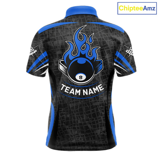 Black And Blue 8 Ball Flame Billiard Shirt For Men Custom Pool Team Shirt, Billiard Jersey TDM5791
