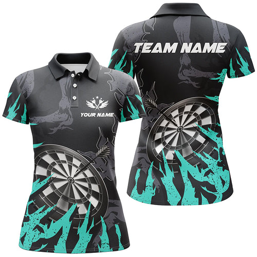 Personalzied Darts Board Turquoise Grunge Style 3D Women Darts Polo Shirts Custom Darts Team Jerseys TDM1302