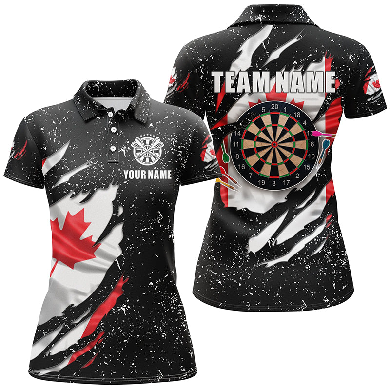 Grunge Canada Flag Dartboard Polo & Quarter-Zip Shirts For Women Custom Patriotic Darts Jersey Attire TDM1665