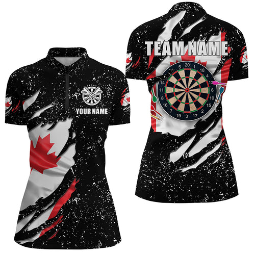 Grunge Canada Flag Dartboard Polo & Quarter-Zip Shirts For Women Custom Patriotic Darts Jersey Attire TDM1665