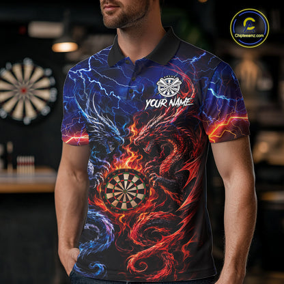 Blue And Red Thunder Lightning Dragon Darts Shirt For Men Custom Darts Team Jersey Polo & 1/4 Zip TDM6577