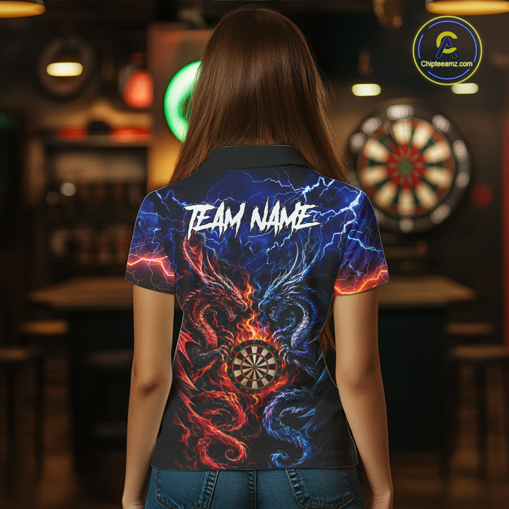 Blue And Red Thunder Lightning Dragon Darts Shirt For Women Custom Darts Team Jersey Polo & 1/4 Zip TDM6577