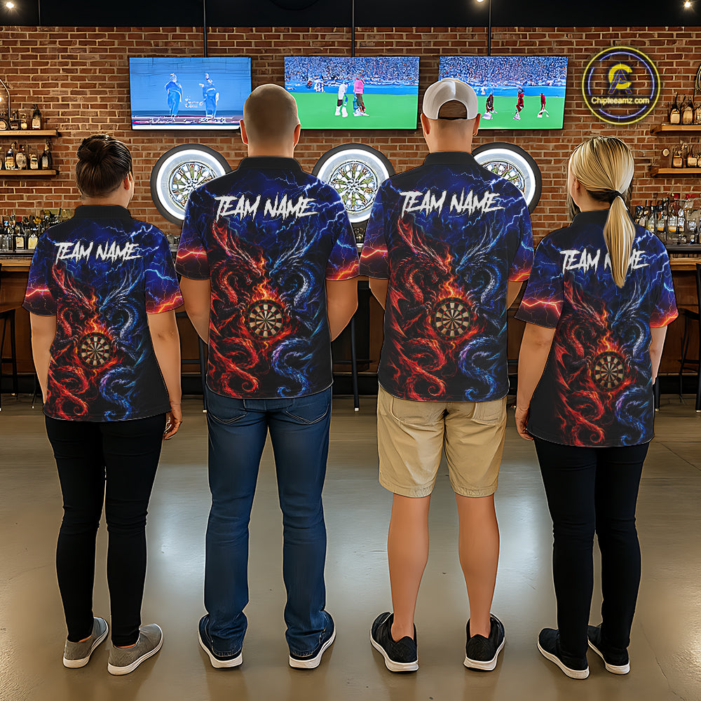 Blue And Red Thunder Lightning Dragon Darts Shirt For Men Custom Darts Team Jersey Polo & 1/4 Zip TDM6577