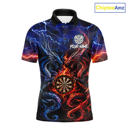 Blue And Red Thunder Lightning Dragon Darts Shirt For Men Custom Darts Team Jersey Polo & 1/4 Zip TDM6577