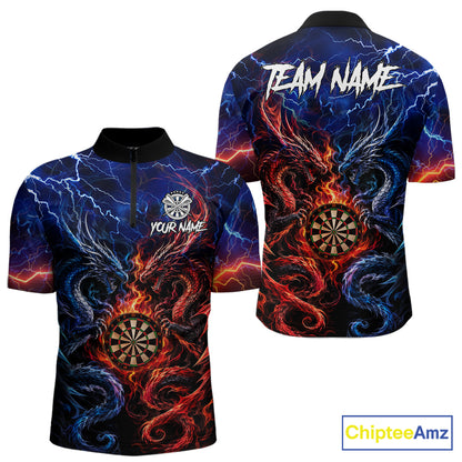 Blue And Red Thunder Lightning Dragon Darts Shirt For Men Custom Darts Team Jersey Polo & 1/4 Zip TDM6577