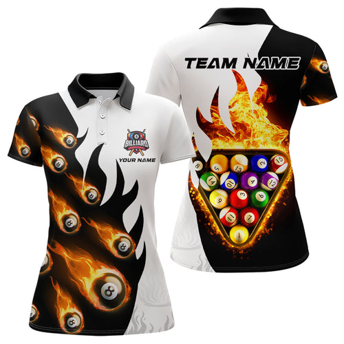 Flaming 8 Ball Pool Billiard Shirts For Women Custom Fire Billiard Team Shirts, Billiard Jerseys TDM3289