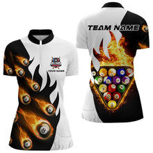 Load image into Gallery viewer, Flaming 8 Ball Pool Billiard Shirts For Women Custom Fire Billiard Team Shirts, Billiard Jerseys TDM3289