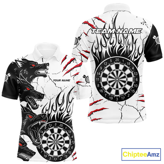 White Black Grunge Wolf Darts Shirts For Men Custom Darts Team Jersey Polo & Quarter Zip TDM5534