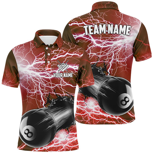 Funny 8 Ball Pool Rush Out Custom Thunder Lightning Red Men Polo Shirts, Best Billiard Team Shirts TDM0967