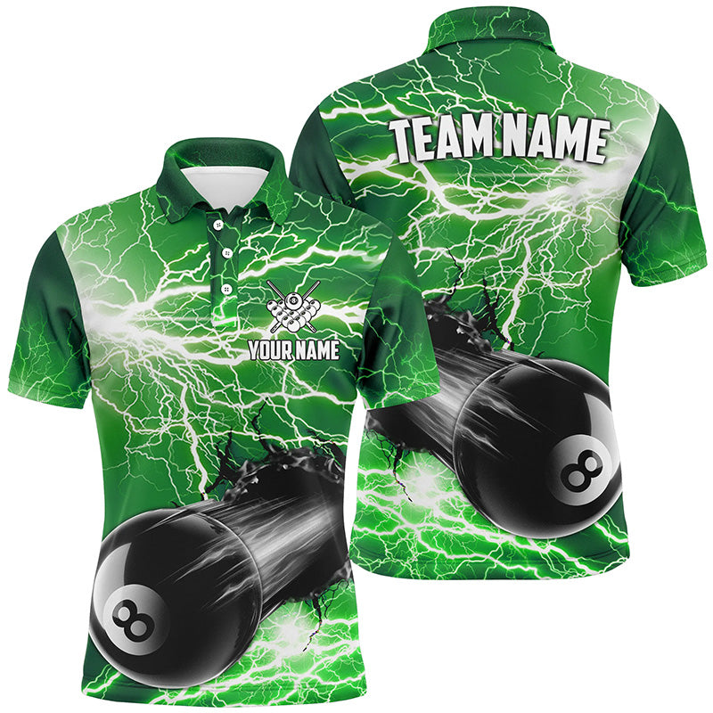 Funny 8 Ball Pool Rush Out Custom Thunder Lightning Green Men Polo Shirts Best Billiard Team Shirts TDM0968