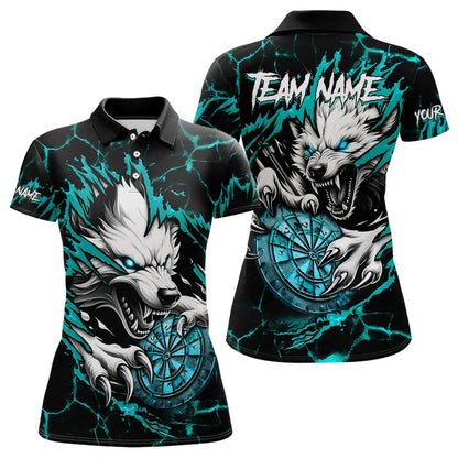 Personalized Wolf Lightning Darts Polo & Quarter Zip Custom Women Dart Shirts Darts Jersey |Turquoise TDM3772