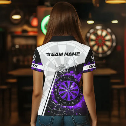Custom Break Glass Purple Darts Shirt With Pocket Option For Women, Darts Jersey TDM3774
