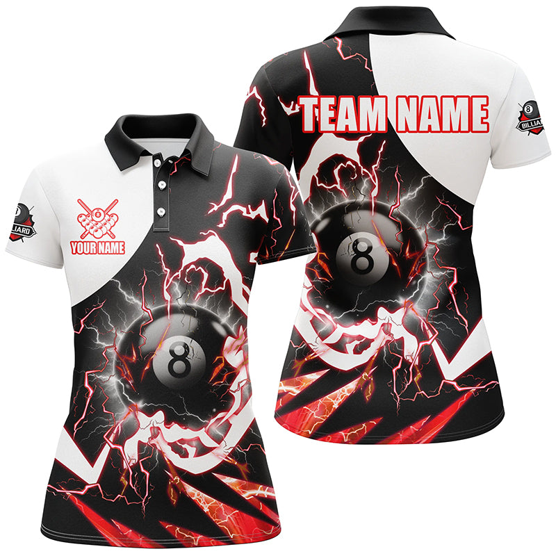 Personalized 8 Ball Pool Women Billiard Polo Shirts Custom Lightning Thunder Red Billiard Team Jersey TDM1508