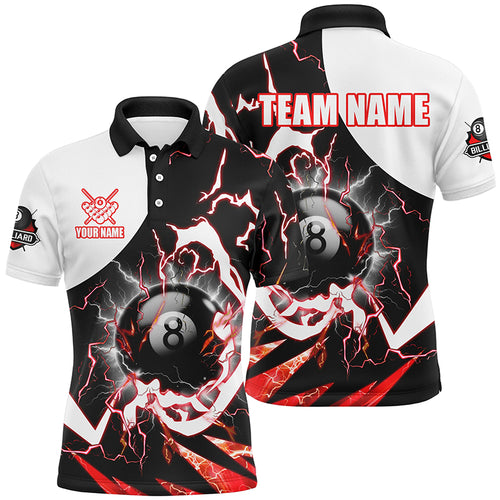 Personalized 8 Ball Pool Men Billiard Polo Shirts Custom Lightning Thunder Red Billiard Team Jersey TDM1508