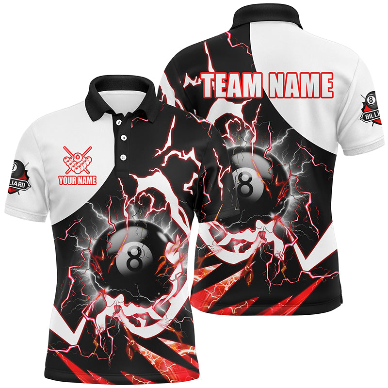 Personalized 8 Ball Pool Men Billiard Polo Shirts Custom Lightning Thunder Red Billiard Team Jersey TDM1508