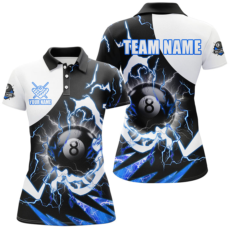 Personalized 8 Ball Pool Women Billiard Polo Shirt Custom Lightning Thunder Blue Billiard Team Jersey TDM1509