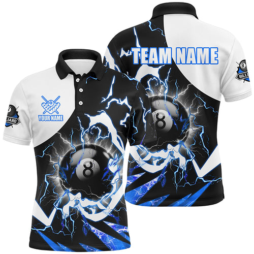 Personalized 8 Ball Pool Men Billiard Polo Shirt Custom Lightning Thunder Blue Billiard Team Jersey TDM1509