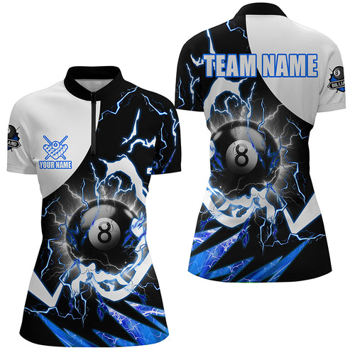 Personalized 8 Ball Pool Women Quarter-Zip Shirt Custom Lightning Thunder Blue Billiard Jersey TDM1509