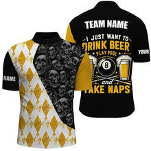 Load image into Gallery viewer, I Just Want To Drink Beer Billiard Shirt For Men Custom Yellow Argyle Skull Pattern Billiard Jersey TDM2091