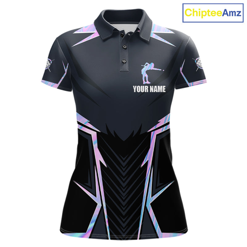 Holographic 8 Ball Pool Billiard Polo Shirt Featuring Vibrant Iridescent Artwork for Custom Team Jerseys, League Competition, and Tournament Events