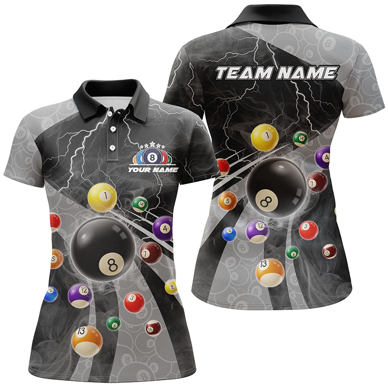 3D Billiard Balls Pool Shirts For Women Customized Lightning Billiard Jerseys Shorts Sleeve |Grey TDM2327
