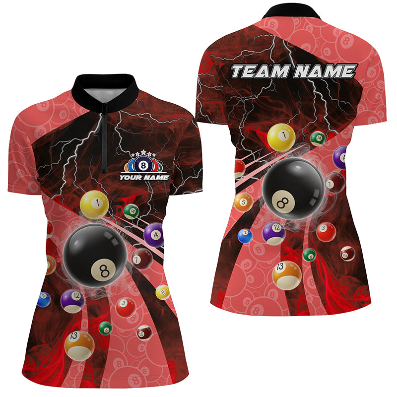 3D Billiard Balls Pool Shirts For Women Customized Lightning Billiard Jerseys Shorts Sleeve |Red TDM2328