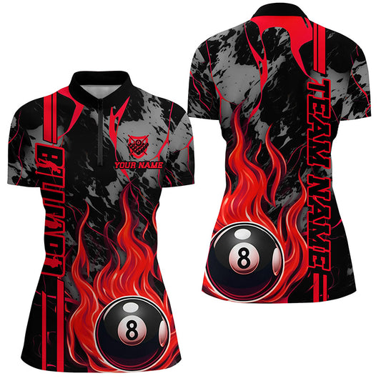 Personalized Flame 8 Ball Billiard Shirts For Women Best Billiard Team Shirts, Pool Jerseys | Red TDM2563