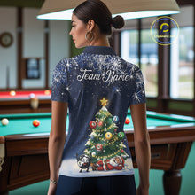 Load image into Gallery viewer, Funny Santa Christmas Billiard Shirts For Women Custom US Flag Xmas Pine Tree Pool Team Shirt TDM5289