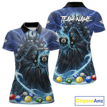 Load image into Gallery viewer, Blue Grim Reaper Lightning Billiard Shirt For Women Custom 8 Ball Pool Jersey Team Polo &amp; 1/4 Zip TDM5292