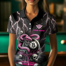 Load image into Gallery viewer, Pink And Black Thunder Lightning Skull Snake Billiard Shirts For Women Custom 8 Ball Billiard Jerseys TDM3627