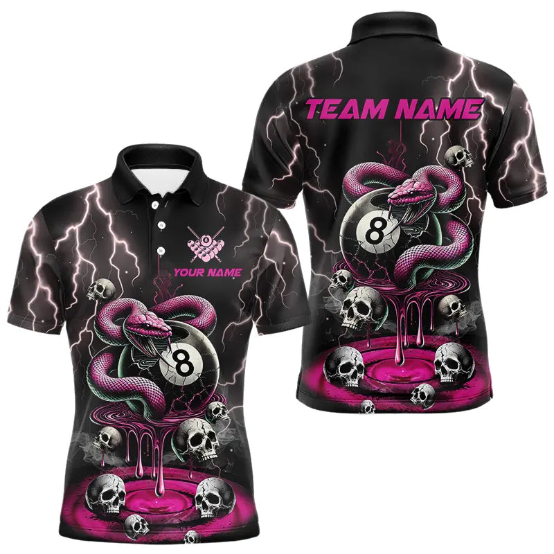 Pink And Black Thunder Lightning Skull Snake Billiard Shirts For Men Custom 8 Ball Billiard Jerseys TDM3627