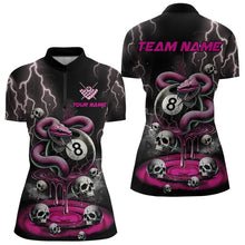 Load image into Gallery viewer, Pink And Black Thunder Lightning Skull Snake Billiard Shirts For Women Custom 8 Ball Billiard Jerseys TDM3627
