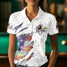 Load image into Gallery viewer, Personalized Grunge White American Flag Billiard Shirts For Women Custom 8 Ball Pool Billiard Jersey TDM3635