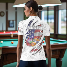 Load image into Gallery viewer, Personalized Grunge White American Flag Billiard Shirts For Women Custom 8 Ball Pool Billiard Jersey TDM3635