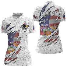 Load image into Gallery viewer, Personalized Grunge White American Flag Billiard Shirts For Women Custom 8 Ball Pool Billiard Jersey TDM3635