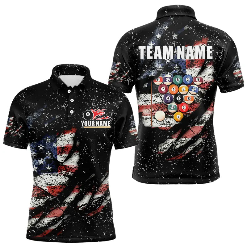 Billiard Balls US Flag Black Grunge Billiard Shirts For Men Custom 8 Ball Pool Billiard Jerseys TDM3638