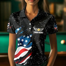 Load image into Gallery viewer, Black Grunge Eagle American Flag Custom 9 Ball Pool Women&#39;s Billiard Shirts, Billiard Team Jerseys TDM3779