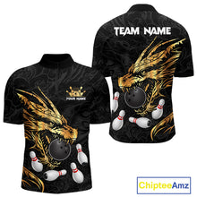 Load image into Gallery viewer, Black And Gold Custom Dragon Bowling Shirt For Men, Bowling Team Jersey Polo &amp; Quarter Zip TDM6165