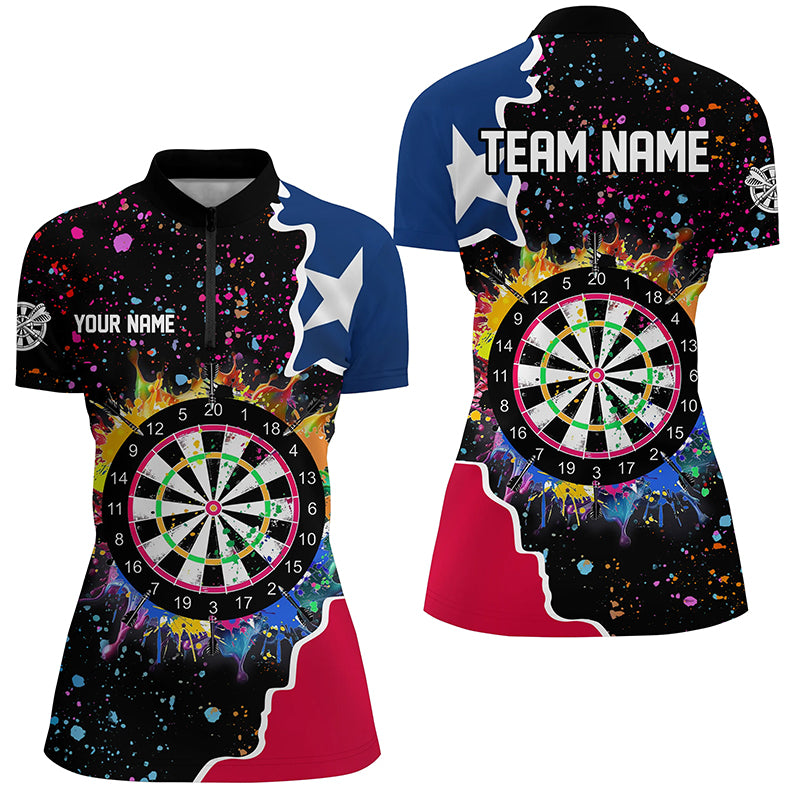 Grunge Colorful Darts Board Texas Flag Darts Shirts For Women Custom Patriotic Darts Team Jerseys TDM1683