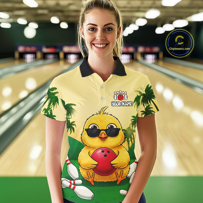Custom Cute Chicken Summer Bowling Shirts For Women, Funny Bowling Team Jersey Polo & 1/4 Zip TDM6591