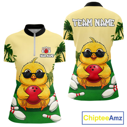 Custom Cute Chicken Summer Bowling Shirts For Women, Funny Bowling Team Jersey Polo & 1/4 Zip TDM6591