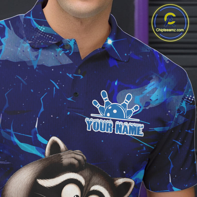 Personalized Blue Funny Raccoon Bowling Shirt For Men Custom Bowling Team Jersey Polo & 1/4 Zip TDM6594