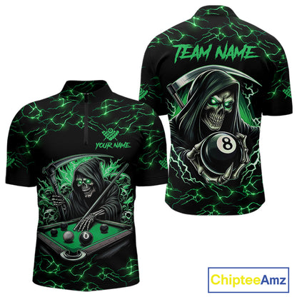 Green Funny Grim Reaper 8 Ball Pool Men Billiard Shirts Custom Name Lightning Billiard Jerseys TDM2827