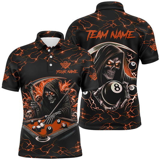 Orange Funny Grim Reaper 8 Ball Pool Men Billiard Shirts Custom Name Lightning Billiard Jerseys TDM2828