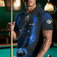 Load image into Gallery viewer, Personalized Blue Billiard Skull Fire 8 Ball Pool Shirt For Men Custom Billiard Team Jersey TDM5079
