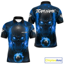 Load image into Gallery viewer, Personalized Blue Billiard Skull Fire 8 Ball Pool Shirt For Men Custom Billiard Team Jersey TDM5079