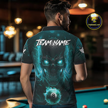 Load image into Gallery viewer, Personalized Turquoise Billiard Skull Fire 8 Ball Pool Shirt For Men Custom Billiard Team Jersey TDM5080