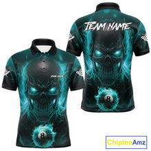 Load image into Gallery viewer, Personalized Turquoise Billiard Skull Fire 8 Ball Pool Shirt For Men Custom Billiard Team Jersey TDM5080