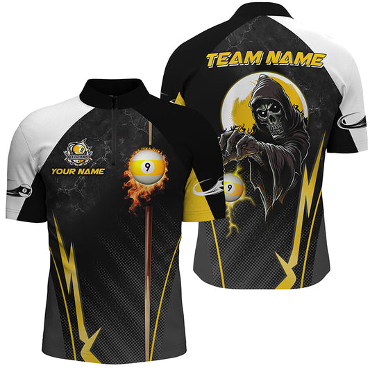 Funny Grim Reaper Ball 9 Fire Custom Men Quarter-Zip Shirts, 9 Ball Billiard Jersey TDM1314